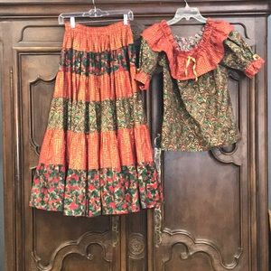 Vintage Handmade Christmas Holiday Circle Skirt and Top Set Large XL